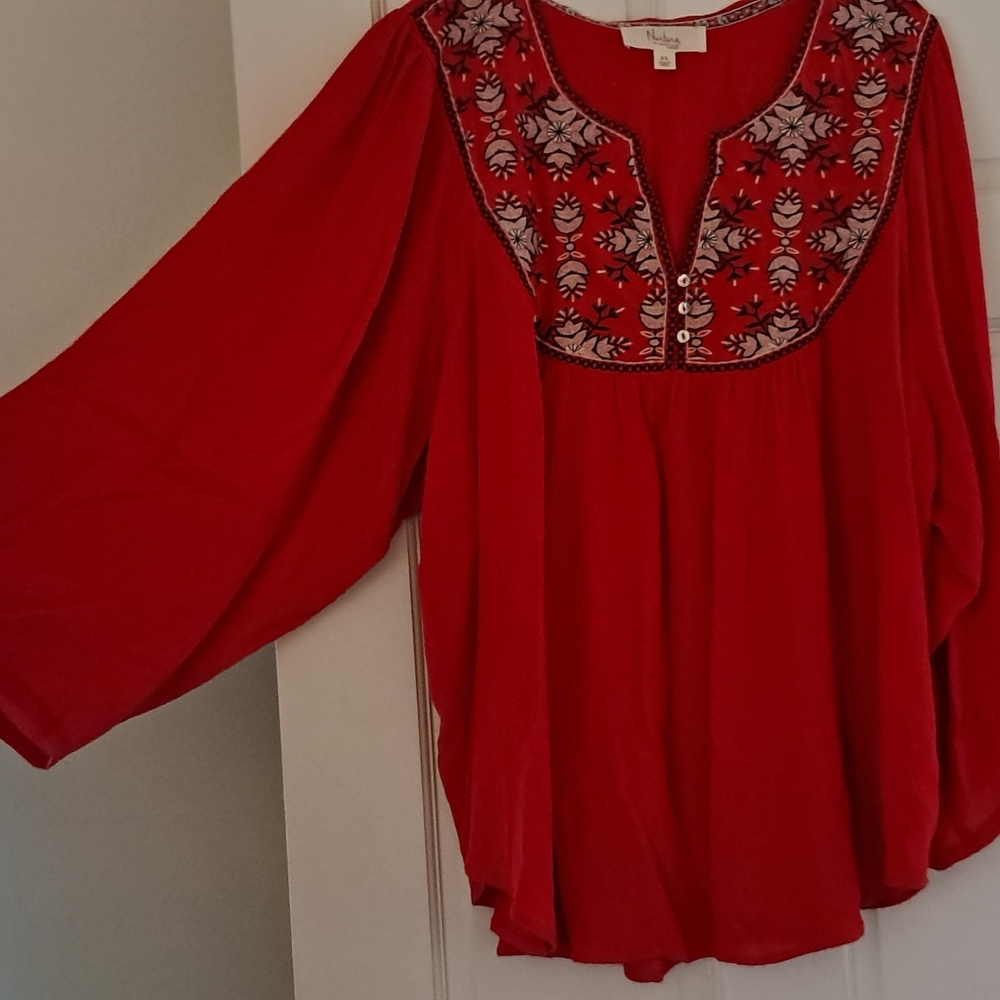 Westbound Red Embroidered Blouse